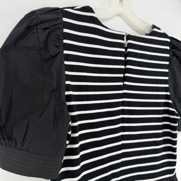 The English Factory High Low Knit Combo Dress Puff Sleeve Black White Small - Picture 7 of 8